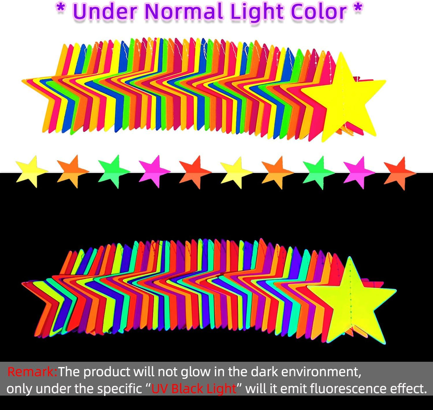 56 Pieces Rainbow Hanging Swirl Decorations Neon Swirl Streamers UV Neon Garland Ceiling Decorations Glow in The Dark Neon Party Supplies and Decorations Black Light Party Kit for Birthday Wedding