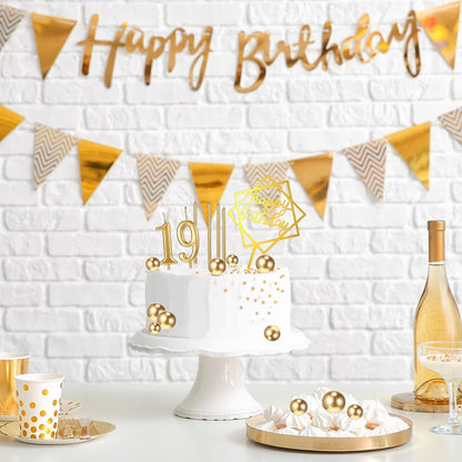 Yerliker 34 Pcs Happy Birthday Cake Toppers Decorations Birthday Candles DIY Cake Decor for Men Women Wedding Anniversary(Gold)