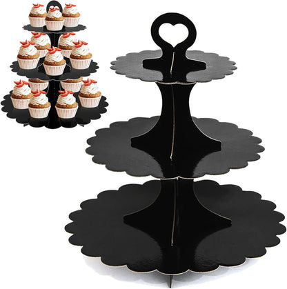 White Cupcake Stand Tower, 3-Tier Cardboard Dessert Display with Heart Handle,Perfect for Birthday Baby Shower Wedding Tea Party Graduation, Easy 60-Second Assembly, Holds 12+Cupcakes (1-Pack)