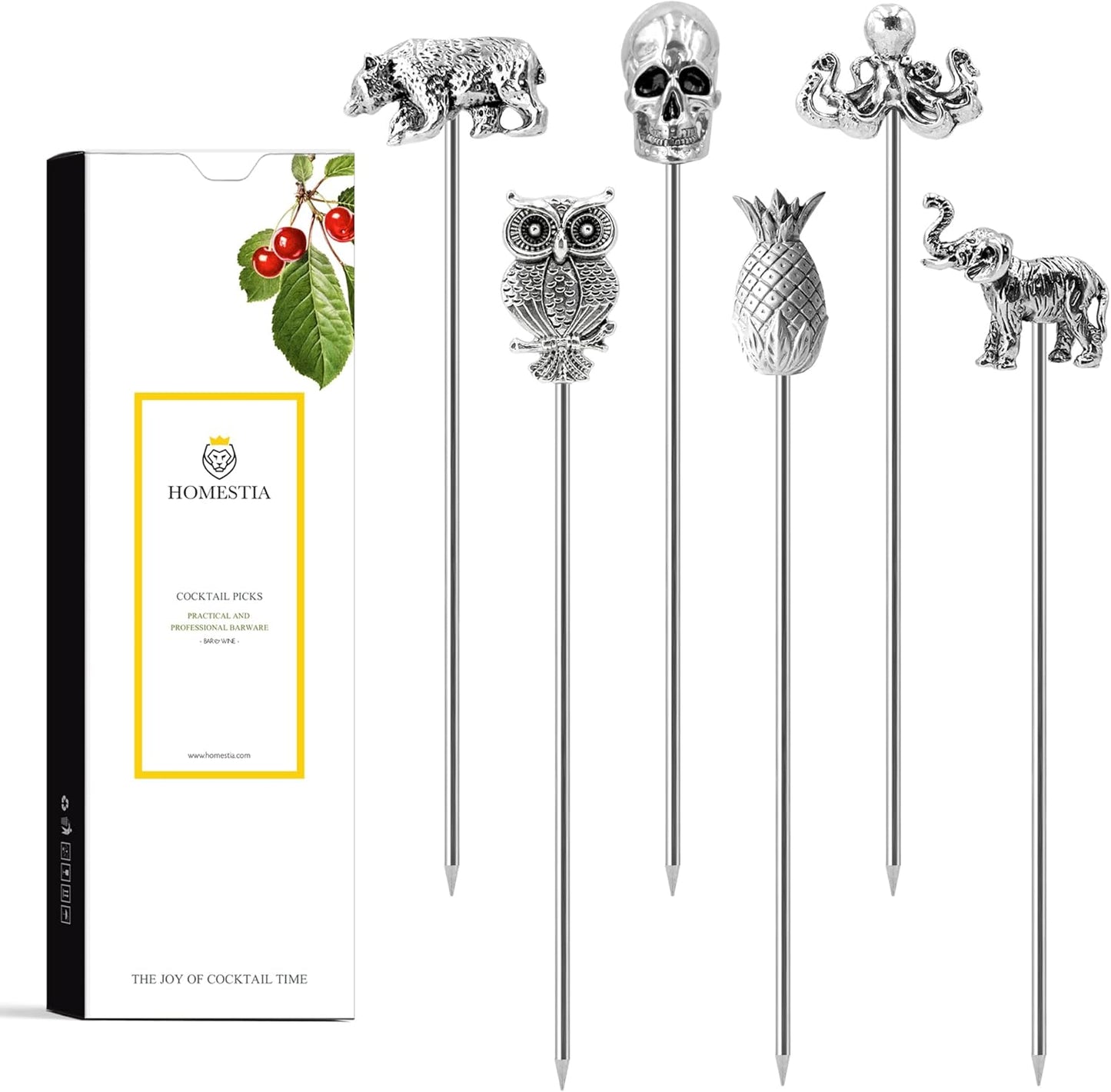 Homestia Stainless Steel Cocktail Picks, 4.7 Inch Reusable Martini Olive Picks, Metal Garnish Skewers for Drinks, Appetizers, Bloody Mary - Set of 6 Metal Cocktail Picks for Party Bar