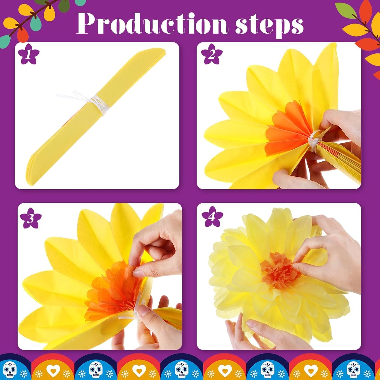 Watersay 12 Pcs 10" 20" Giant Mexican Fiesta Paper Flowers Colorful Tissue Crepe Flowers Pom Poms Craft for Floral Party Backdrop Wedding Birthday Party (Dusty Color)