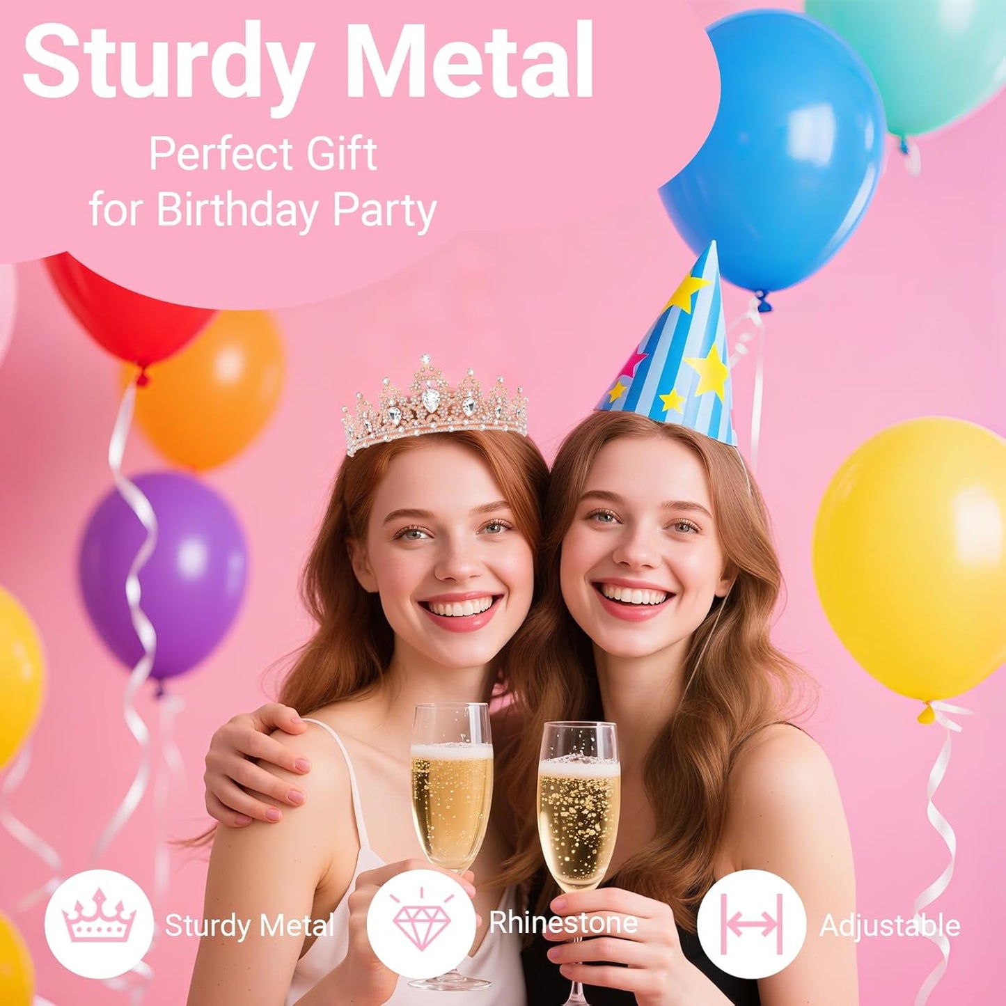 Birthday Tiara and Crown with Sash, Birthday Tiara for Women Party Silver