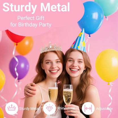Birthday Tiara and Crown with Sash, Birthday Tiara for Women Party Silver