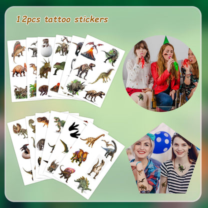 96PCS Realistic Dinosaur Party Favors Set include 72Pcs Dinosaur Temporary Tattoos Stickers, 24Pcs Dinosaur Slap Bracelet for Forest Dinosaur Dino Party Favors Prehistoric Dinosaur Themed Supplies