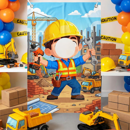 Serencatcher Engineer Party Decorations Photo Prop Backdrop 5x3.3ft Engineer Theme Cutout Backdrop Photo Booth Props Face in Hole Background Banner for Birthday Baby Shower Party Supplies Selfie Frame