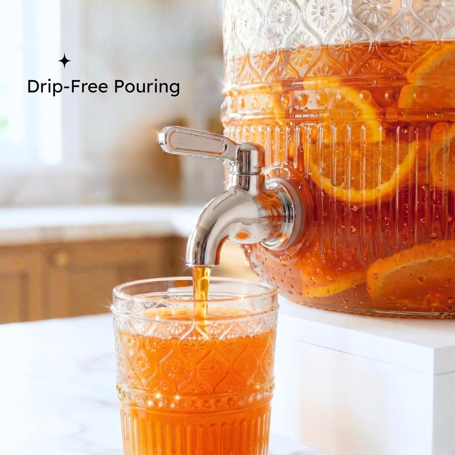 Godinger Drink Dispenser 2 Gallon, Large Glass Water Dispenser - (256oz) Blush
