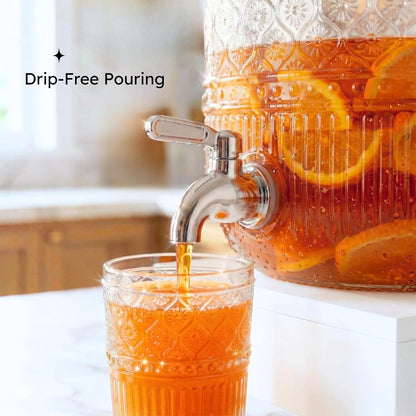 Godinger Drink Dispenser 2 Gallon, Large Glass Water Dispenser - (256oz) Blush