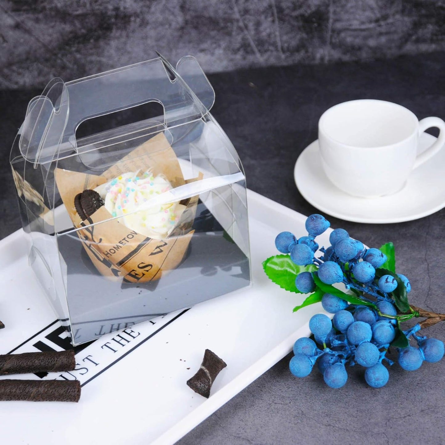 12 PCS Individual Cupcake Containers Single Cupcake Boxes with Handle and Inserts Clear Plastic Favor Boxes