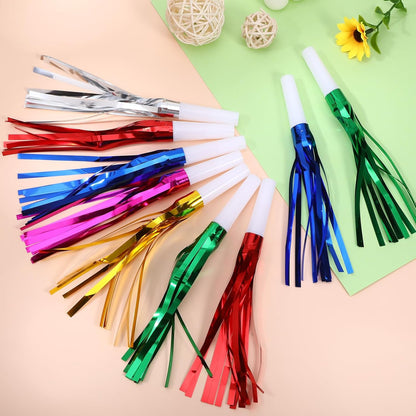 24 Pcs Party Horns, Party blowers Noise Makers, Noise Makers Glitter Metallic Fringed Birthday Blowers for Wedding Birthday Ceremony Festival (6 Colors)
