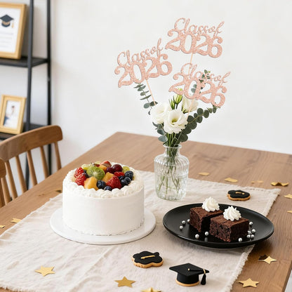 Gold Class of 2026 Double-sided Graduation Table Centerpieces, 12 Pcs Grad Party Decorations with Sticks, Graduation 2026 Party Supplies for Table Decor