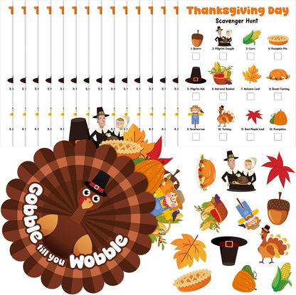 Thanksgiving Games Essentials Scavenger Hunt Game Party Favors Supplies Including Felt Turkey Bag 15 Scavenger Hunt Cards 60 Felt Fall Element Pieces for Thanksgiving Fall Party Decoration