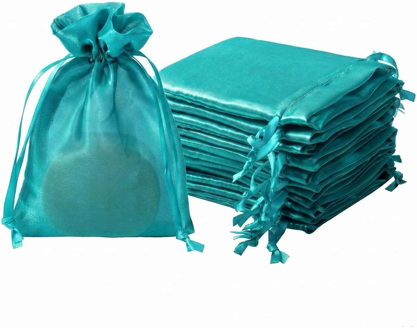 QIANF 20 Pcs Peacock Blue Small Organza Bags 3X4 inch for Wedding Favors with Drawstring, Mini Mesh Gift Bags Jewelry Pouch for Candy Bridal Shower Party Favor Baby Shower Christmas