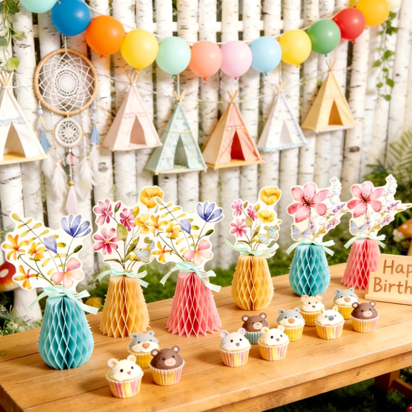 SUNBEAUTY 9PCS Spring Wildflower Party Decorations Wild Flowers Honeycomb Centerpieces for Tables Wildflower Birthday Spring Flower Theme Party Decorations for Garden Baby Shower, Easter, Mothers Day