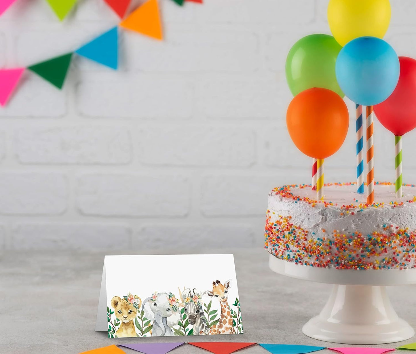 Table Place Card, Jungle Safari Animals Themed Tent Style Cards, Pack of 25 Half-Fold Reception Place Card, Gold Wild Animal Food Labels, Perfect for Baby Shower, Birthday Party C08