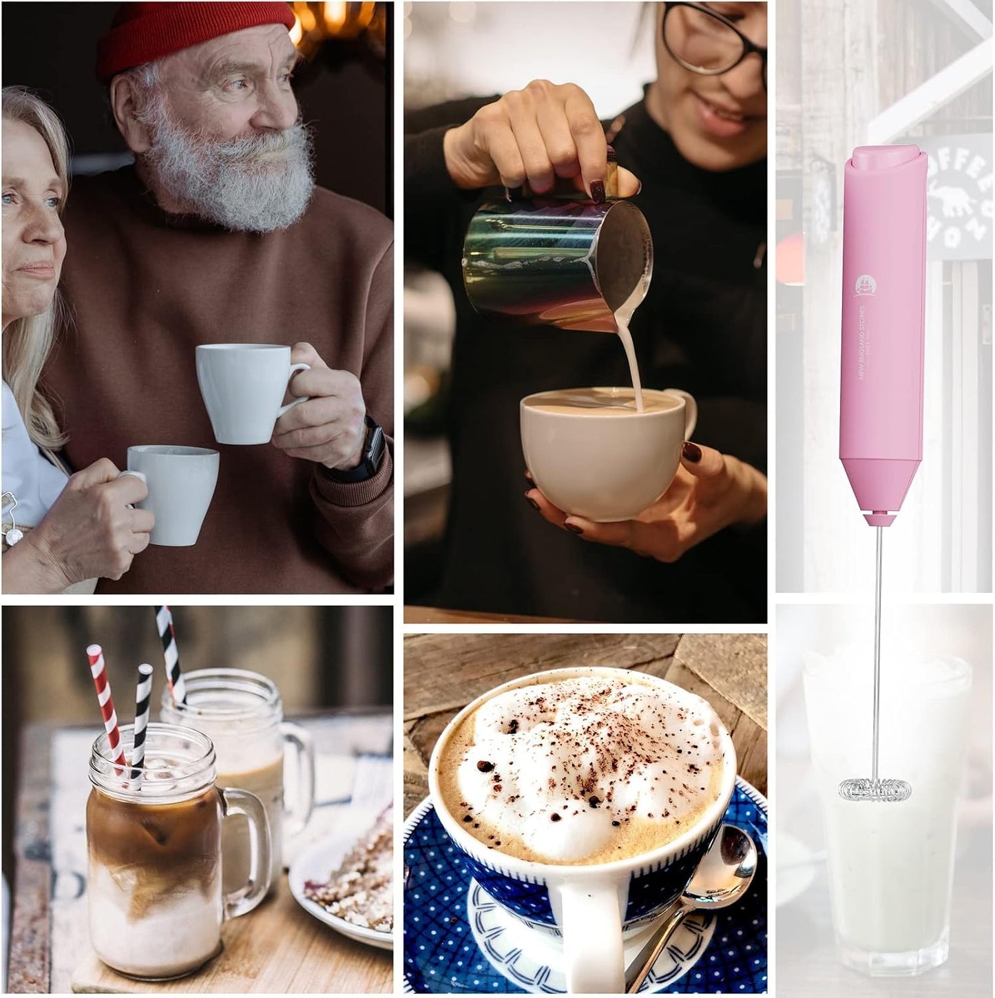 Powerful Milk Frother Wand - Mini Handheld Milk Frother with Stainless Steel Whisk - Battery-Powered Drink Mixer for Coffee, Lattes, Cappuccinos, Matcha - Coffee Enthusiasts Gift - Black