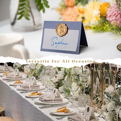 25 Pack Name Cards for Table Setting, Printable Place Cards with Antique Gold Rose Wax Seal Sticker for Wedding, Table Tent Card Stock Decor for Party, Dinner, Home(Pearlized Champagne Gold)
