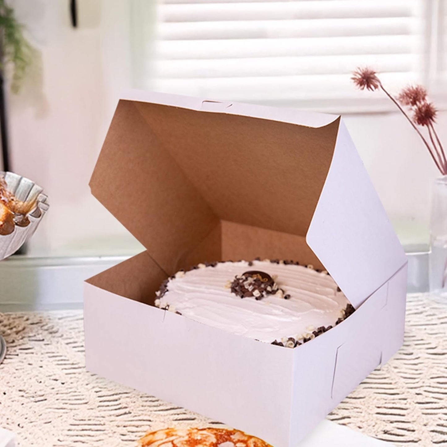 Southern Champion Tray 0989 Premium Clay-Coated Kraft Paperboard White Non-Window Lock Corner Bakery Box, 12" Length x 12" Width x 6" Height, White (Case of 50)