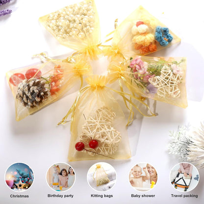 Hopttreely 100PCS Premium Sheer Organza Bags, White Wedding Favor Bags with Drawstring, 4x4.72 Jewelry Gift Bags for Party, Jewelry, Christmas, Mother's Day, Festival, Bathroom Soaps, Makeup Organza Favor Bags