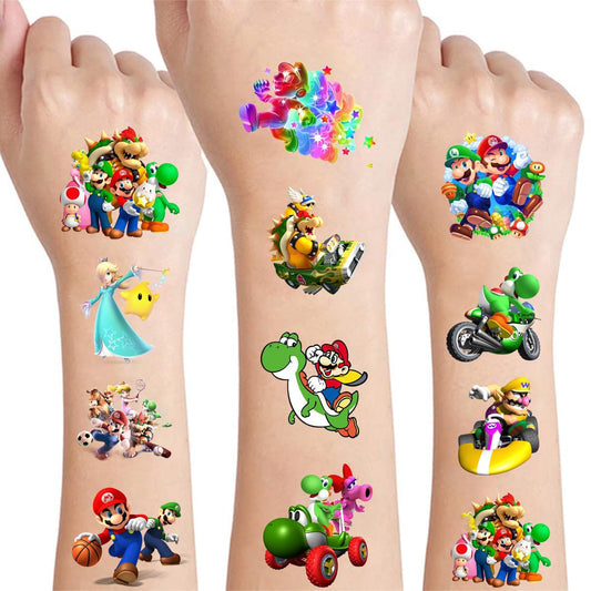 60 Pcs Cartoon Temporary Tattoos for Kids, Children's Temporary Tattoo Toys, DIY Sticker Arts, Mario Birthday Party Supplies Decorations Party Favors