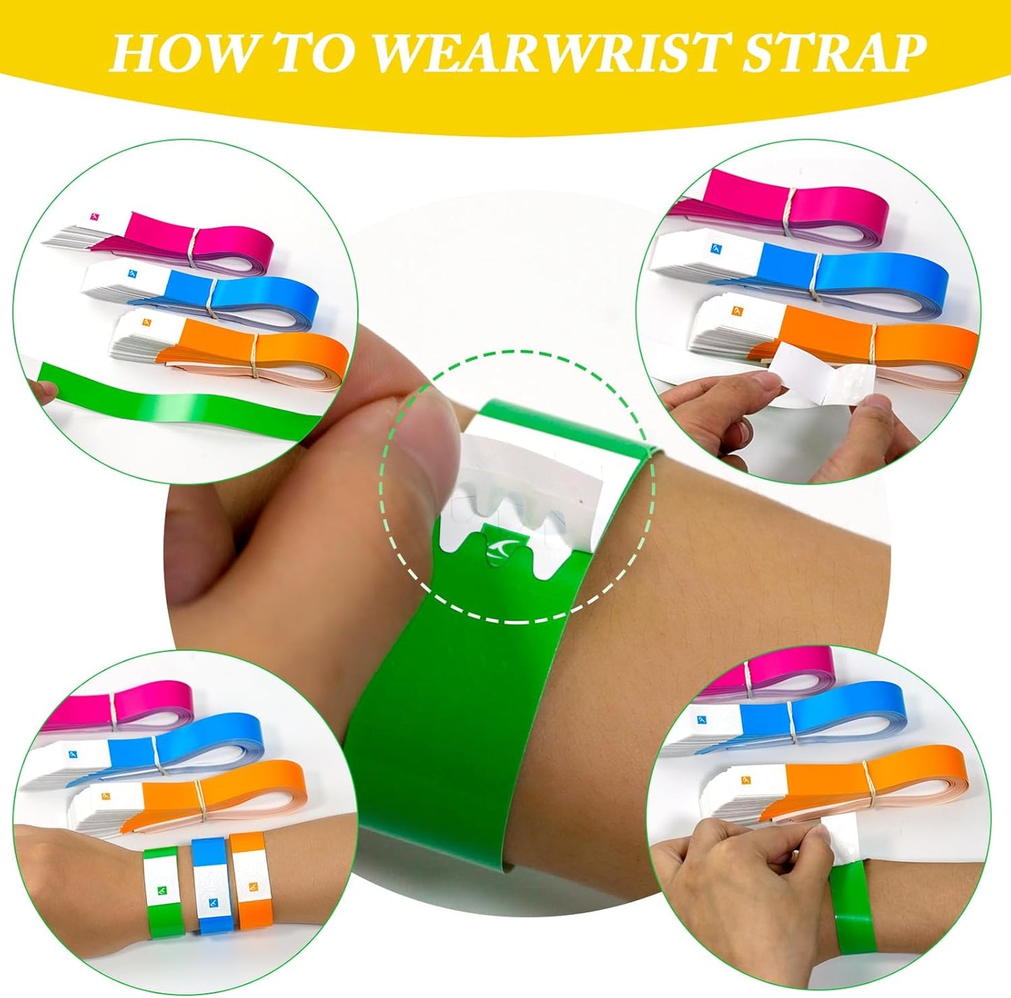 1000 Pcs Paper Wristbands for Events Waterproof Wrist Bands Lightweight Festival Identification Wristbands Neon Adhesive Event Wrist Band for Party