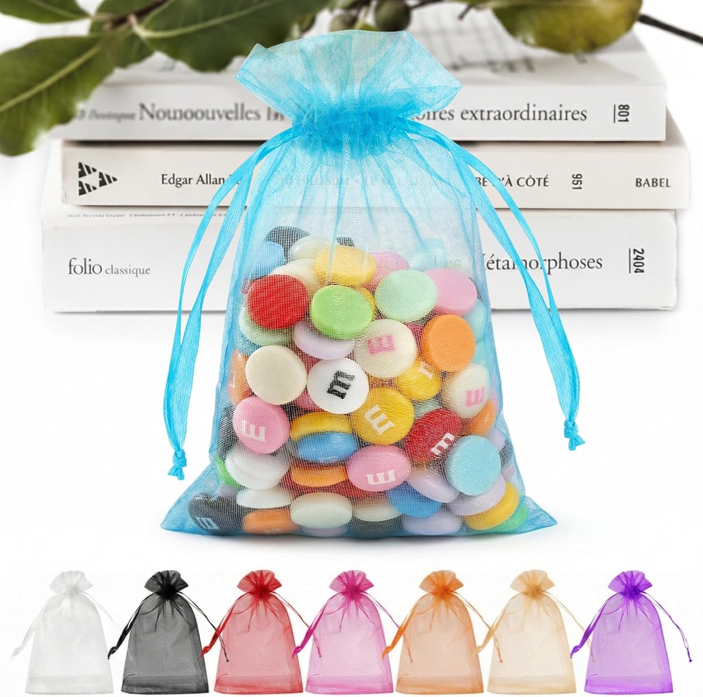 ANZNKU 50 Pack Organza Bags 5 x 7 in White Small Mesh Gift Bags Bulk Drawstring for Wedding Party Favors, Little Goodie Bag for Candy Jewelry Soap Makeup, Treat Sachet Pouch for Mothers Gifts Wrap