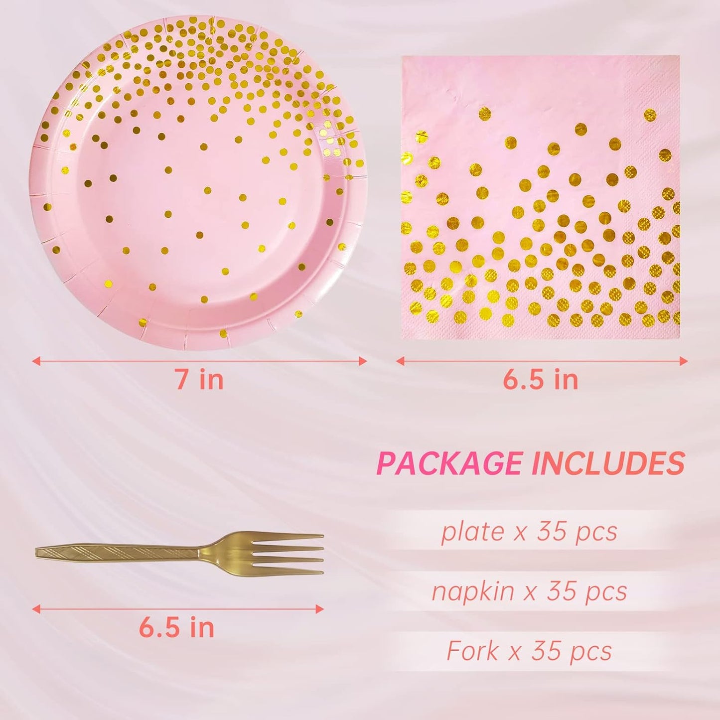 White and Gold Paper Plates Napkins Party Supplies,Disposable Gold Dot Paper Dessert Plates,105 PCS Birthday Plates and Napkins Party Supplies for Wedding(Serves 35 Guests 7")