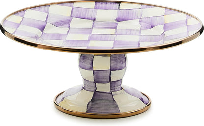 MACKENZIE-CHILDS Enamel Pedestal Platter, Round Cake Stand, Large, Black-and-White Courtly Check