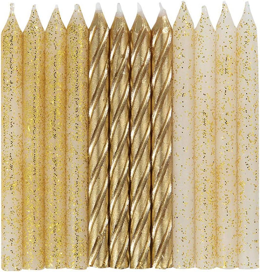 Vibrant Pink White & Gold Spiral Birthday Candles - (Pack of 24) - Premium Quality & Dazzling Assorted Color - Ideal for Birthday Celebrations