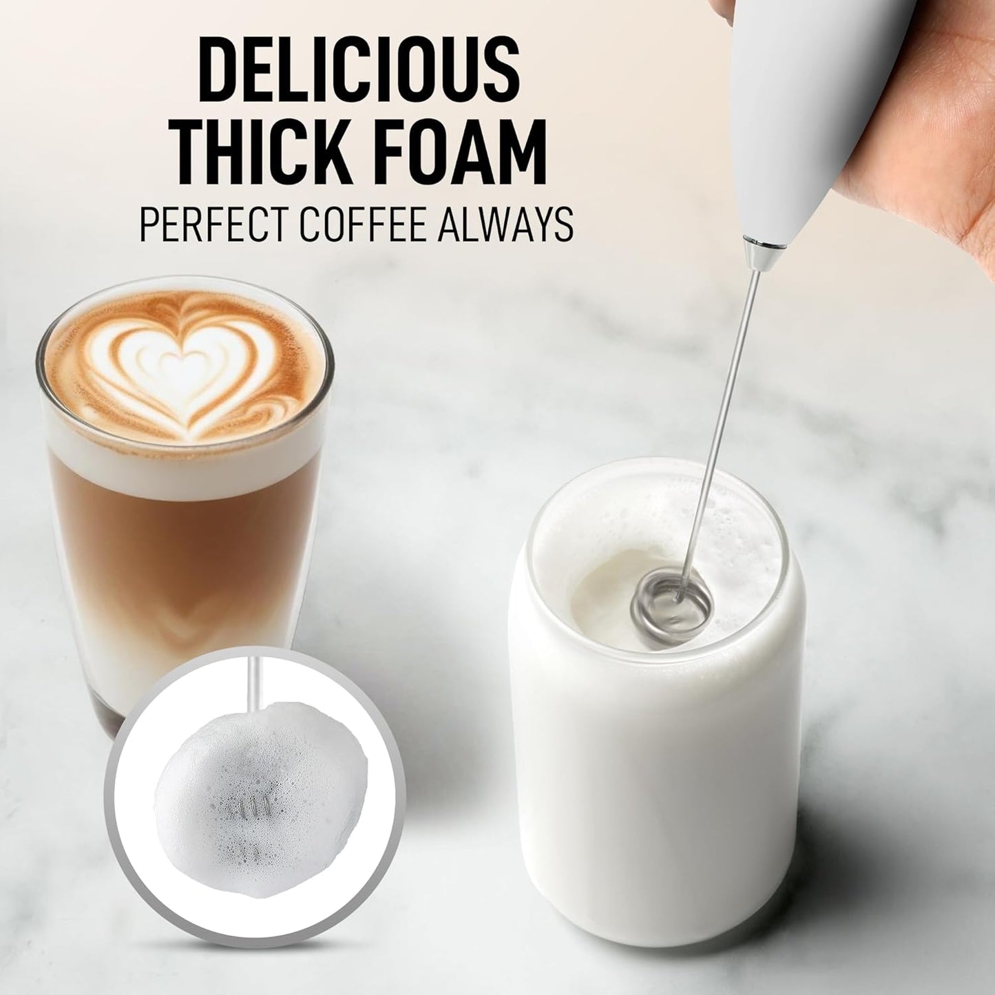Zulay Kitchen Powerful Milk Frother Wand With Duracell Batteries - Ultra Fast Handheld Drink Mixer - Electric Whisk Foam Maker for Coffee, Lattes, Cappuccino & Matcha - Z1 Motor - Black - Colors C