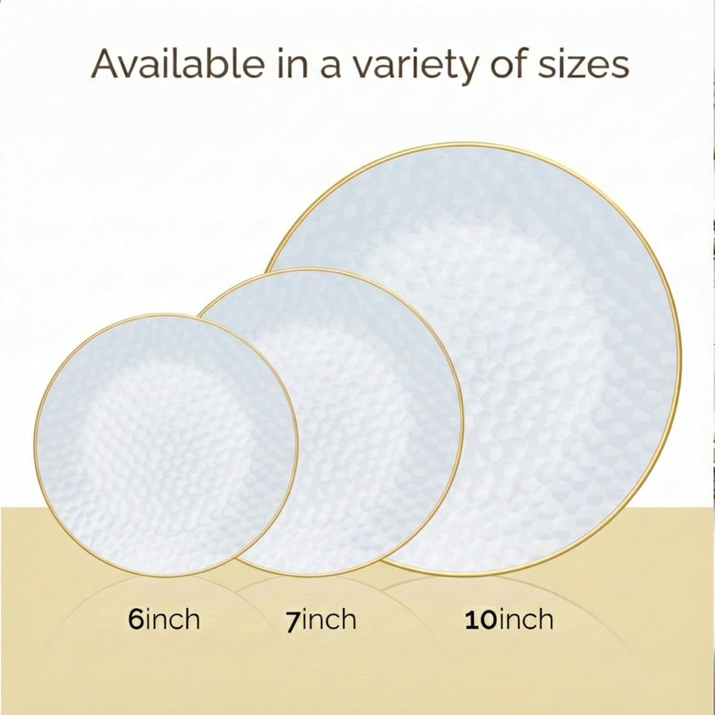 R-kay 100 Pack Clear Plastic Plates - 6.25 IN Hammered Gold Rimmed Sturdy, Durable And Extra Heavy duty Gold Plastic Dessert Plates Disposable - Ideal For Appetizer And And For Desserts.