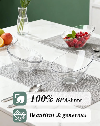 BESTVIP 54oz Clear Plastic Serving Bowls for Party - 12 Pack Angled Disposable Serving Bowls, Party for Chips, Snacks, Fruit, Salad - Bowls for Parties, Daily Use, Catering, Christmas