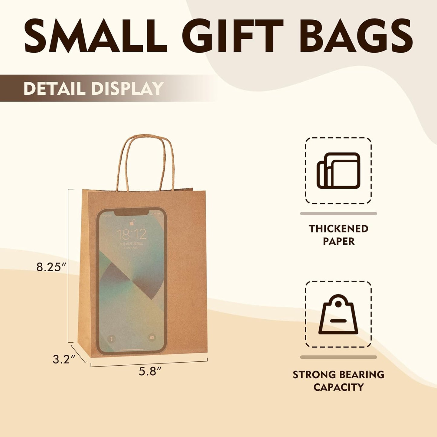 YEEHAW 24 Pack Small Gift Bags 5.8"×3.2"×8.25" Kraft Paper Bags with Handles, Party Favor Bags Bulk for Kids Birthday, Baby Shower, Crafts, Wedding, Party (6 Colors)