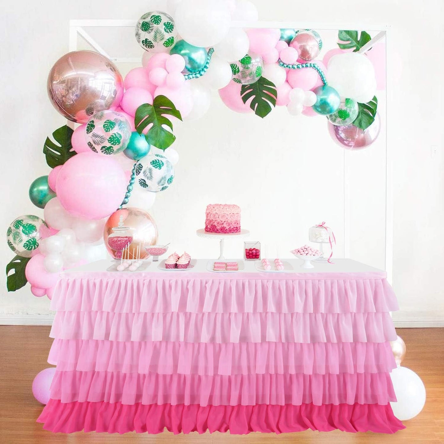 Pastel Rainbow Table Skirt Ruffle Party Tablecloth for Rectangle Table 6ft Birthday Party Baby Shower