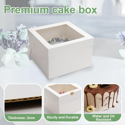 2 Pack Cake Boxes, 12x12x8 Inches Tall Cake Box with Cake Boards, White Bakery Boxes with Large Window, Disposable Cakes Transport Containers with Lids, for Cookies, Pies, Wedding, Birthday