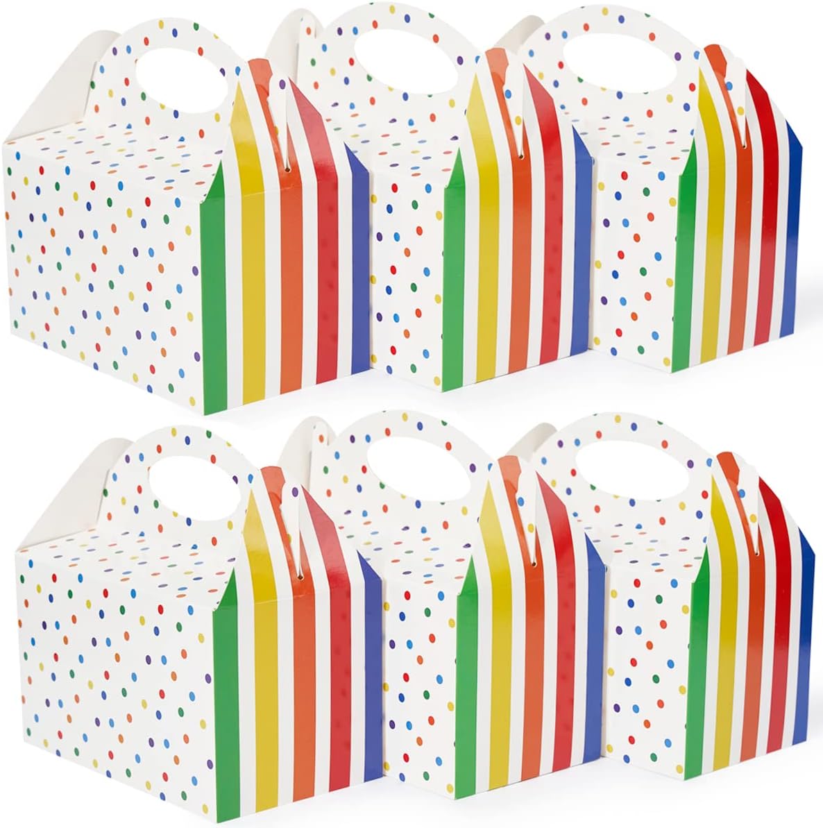Happyhiram 50 Pcs Party Treat Boxes - White, 6 Inch Candy Boxes with Handle - Paper Cookie Gift & Snack Goodie Bags for Kids Birthday, Baby Shower, Wedding