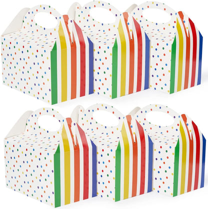 Happyhiram 50 Pcs Party Treat Boxes - White, 6 Inch Candy Boxes with Handle - Paper Cookie Gift & Snack Goodie Bags for Kids Birthday, Baby Shower, Wedding