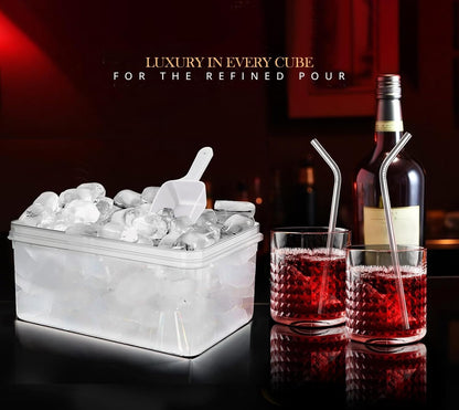 56pcs Ice Cube Tray with Lid and Bin – Stackable 4 Trays Plastic Silicone Freezer Mold, Large Ice Bucket with Scoop, Tong & 2 SS Straws – Easy Release Ice Maker for Cocktail, Coffee, RV, Whiskey