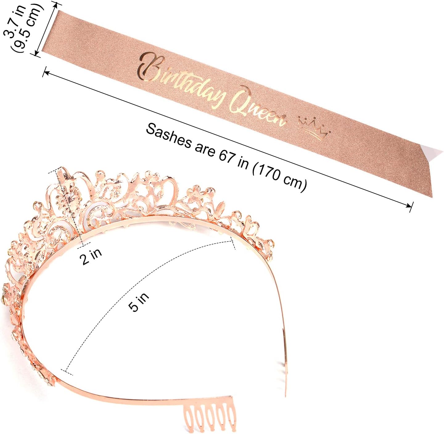 COCIDE Birthday Queen Sash & Rhinestone Tiara Set Gold Happy Birthday Crowns for Women Party Decoration Kit Rhinestone Headband for Women Glitter Crystal Hair Accessories for Cake Topper