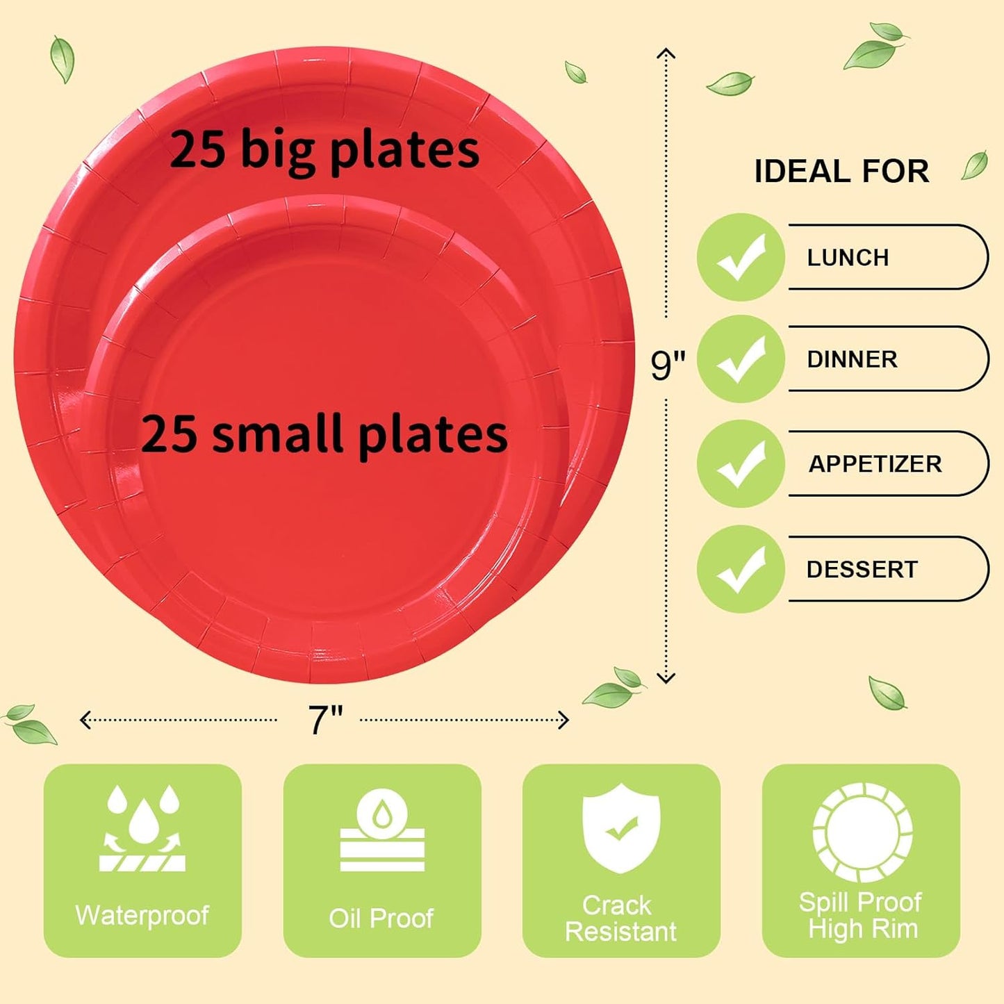 LANLISA 50 Pcs Pink Paper Plates Disposable, 25-9" & 25-7" Disposable Birthday Cake Dessert Plates For Valentines Day, Baby Shower, Easter Party, Mothers Day Party Supplies