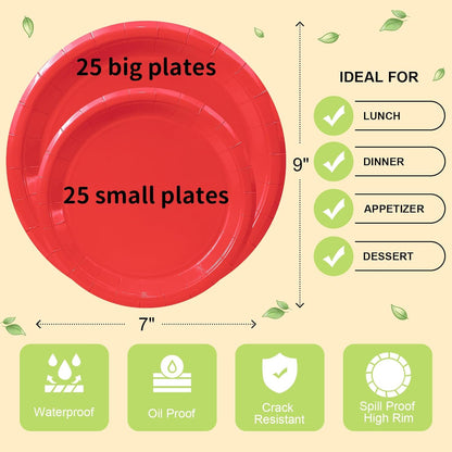 LANLISA 50 Pcs Pink Paper Plates Disposable, 25-9" & 25-7" Disposable Birthday Cake Dessert Plates For Valentines Day, Baby Shower, Easter Party, Mothers Day Party Supplies