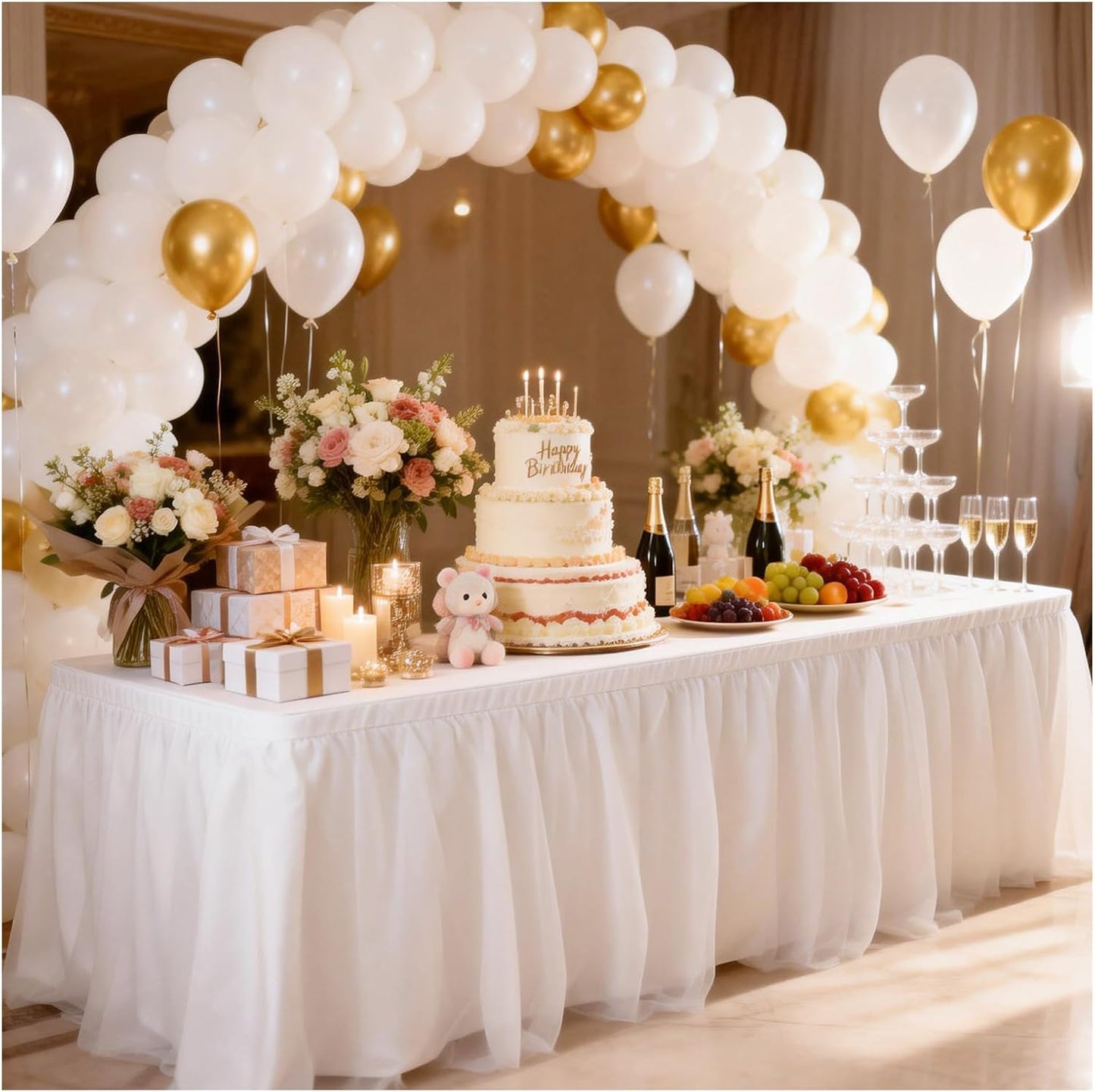 THARAHT Tulle Table Skirt 6FT 180CM Long for Rectangle Tables Round Tables Ruffle Desk Skirt for Princess Girls Birthday Party Cake Dessert Decorations Table Skirt