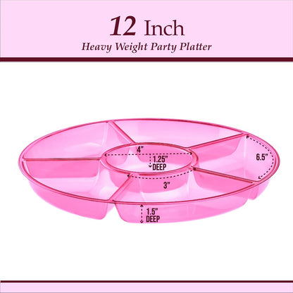 Plasticpro 6 Sectional Round Plastic Serving Tray/Platters Clear Pack of 2