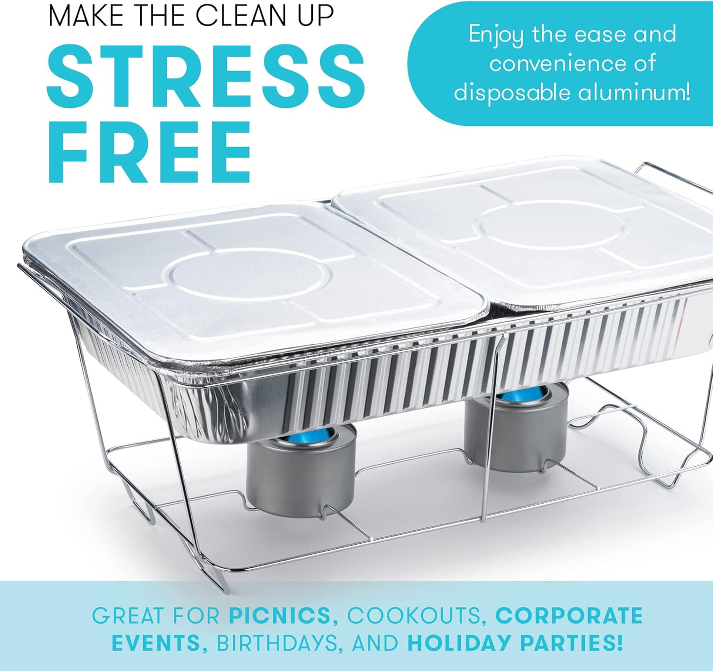 Disposable Chafing Dish Buffet Set Food Warming Trays - Buffet Set Trays Food Warmers for Parties & Events - Replacement Chafing Dishes for Catering (9 Serving Utensil Set)