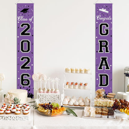 2026 Graduation Decorations, Graduation Banner Class of 2026, Hanging Congratulations/Congrats Grad Banner for Door and Porch, Party Decor - Black