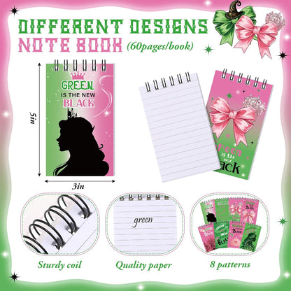 24 Pack Witch and Princess Theme Mini Spiral Notebooks 3 x 5 Inch, 50 Pages Each, Pink and Green Spiral Notepad Goodie Bag Stuffers Princess for Witch Theme Birthday Party Favors Supplies