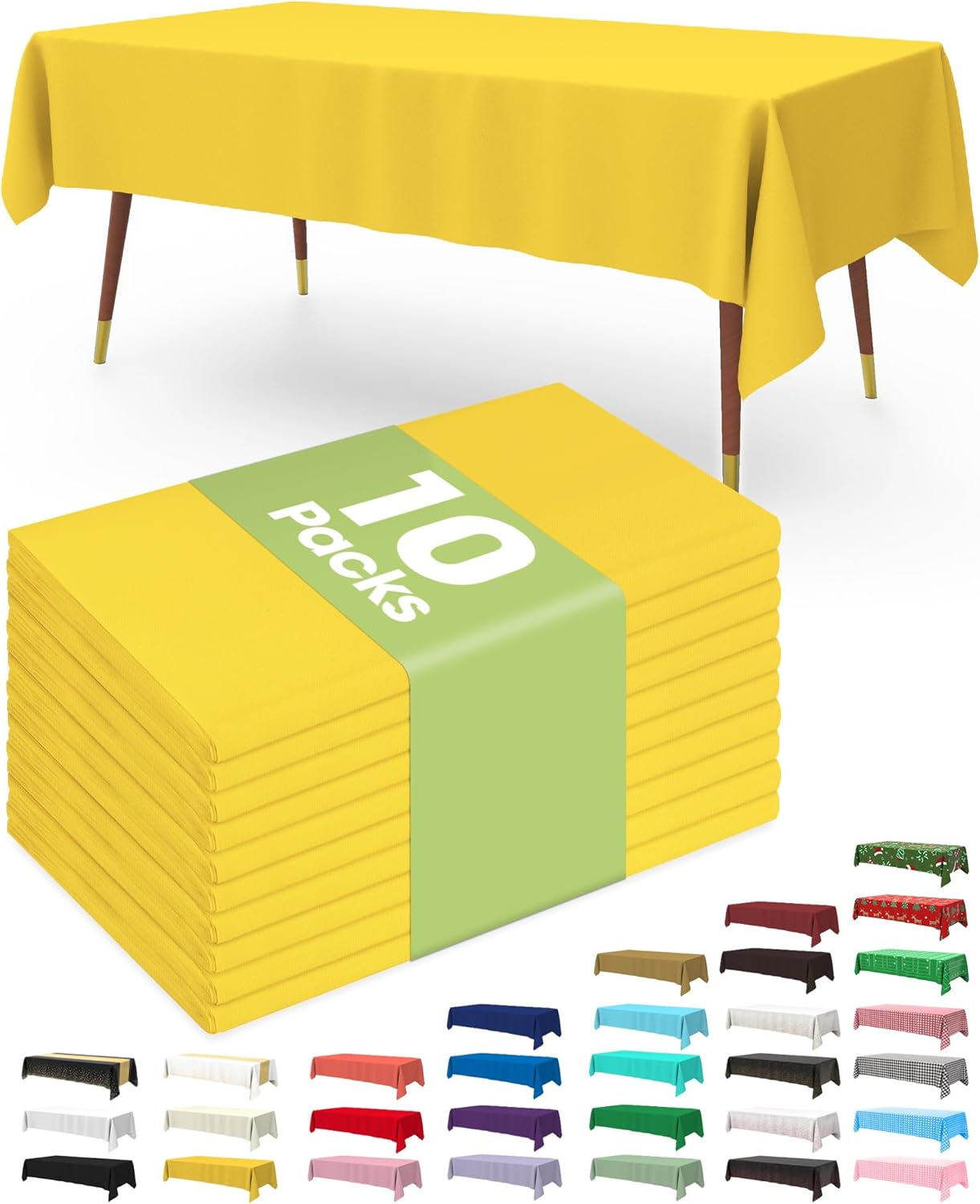Pureegg Plastic Table Cloth 10 Pack, 54 x 108 Inch Disposable Table Cloths for Party, Picnic and Wedding, Rectangle, White - Colors B