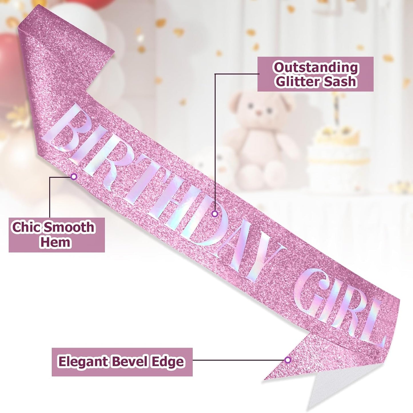 RUDONG M Birthday Girl Sash Glitter - Silver Birthday Sash for Women & Girls | Sweet 16/18th/21st/30th/40th/50th/60th/70th, All-Age Celebration Party Decor