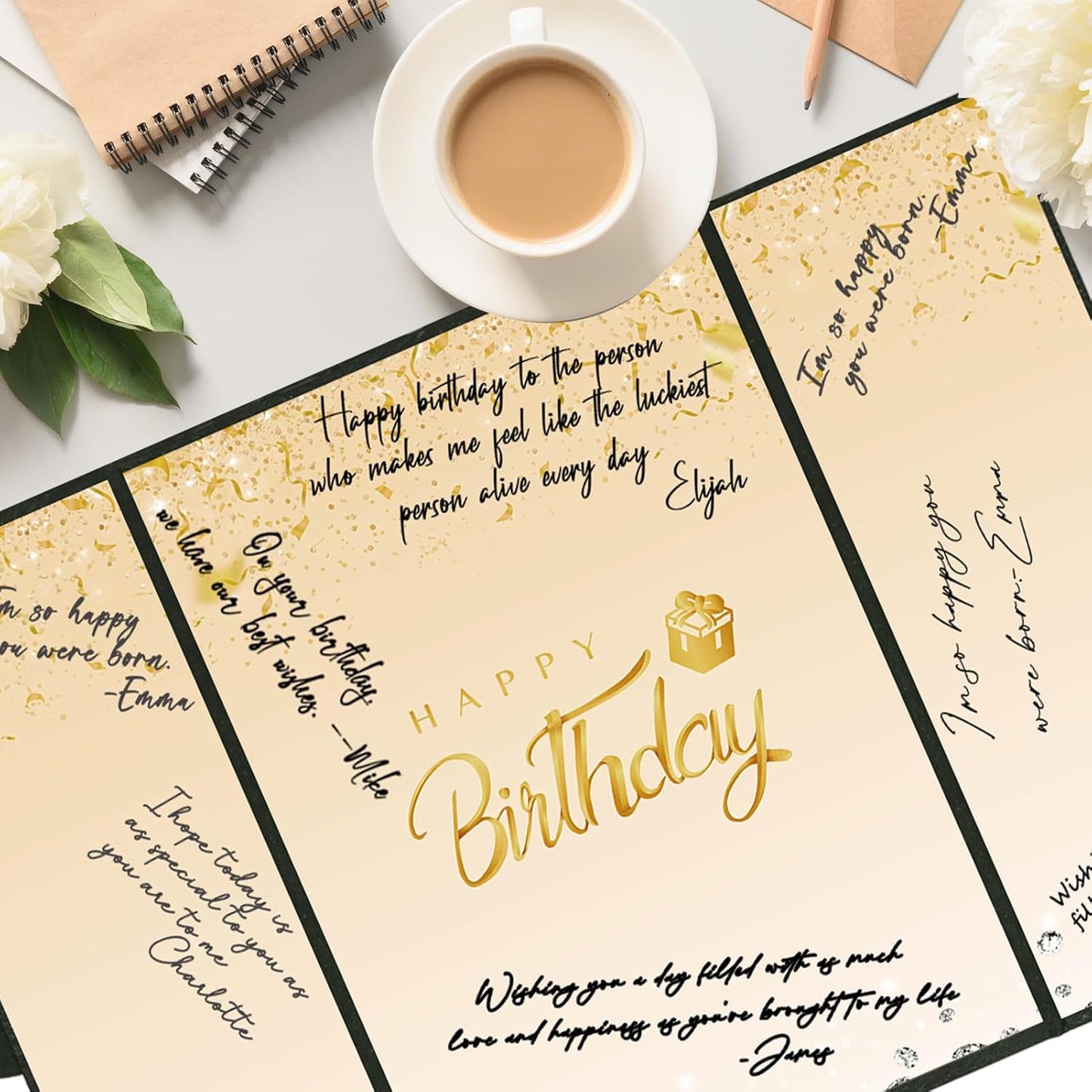 Crenics Black and White Birthday Decorations Women Men, Creative Birthday Guest Signature Book Alternative 18" x 12", Great Party Gifts for Girls or Boys