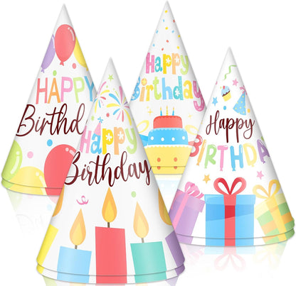 Lonfliness 32Pcs Colorful Party Hats for Kids Happy Birthday Cone Paper Hats Classroom Celebration Supplies Favors
