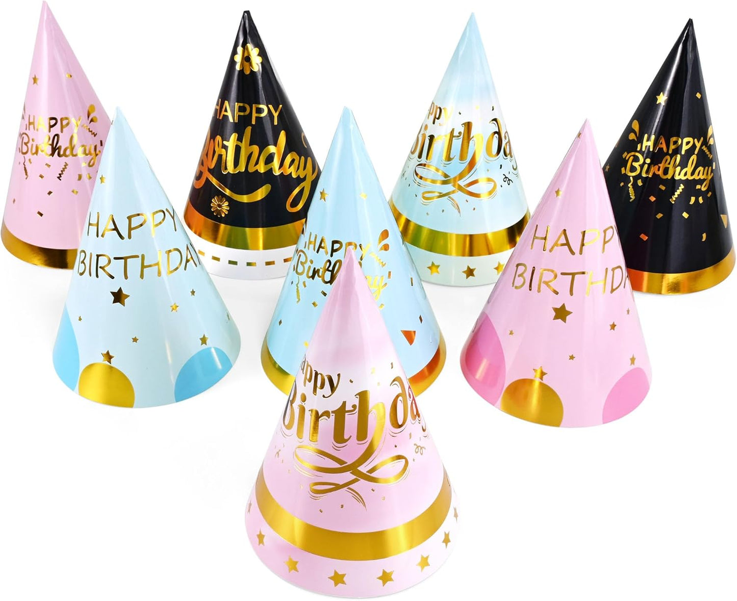 CANREVEL Party Hats for Adults, Birthday Party Headwear Supplies, Cone Hats Bulk for Women Men